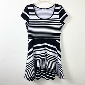 Persaya Black & White Striped Cap Sleeve Scoop Neck A Line Mini Dress Size XL